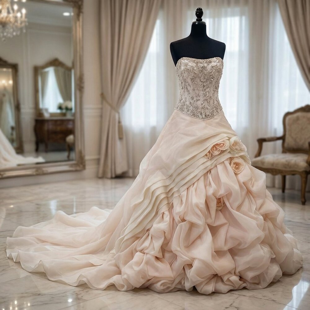 Luxurious Couture Designer Wedding Runway Swarovski Crystals Flowers Gown Dress